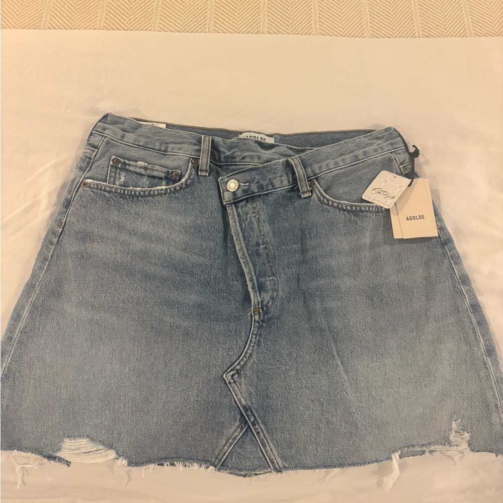 Agolde Light Blue Criss Cross Jean Skirt
